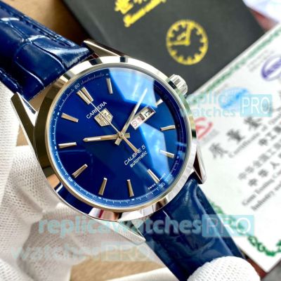 Copy Tag Heuer Carrera Calibre 5 Blue Leather Strap Replica Watches